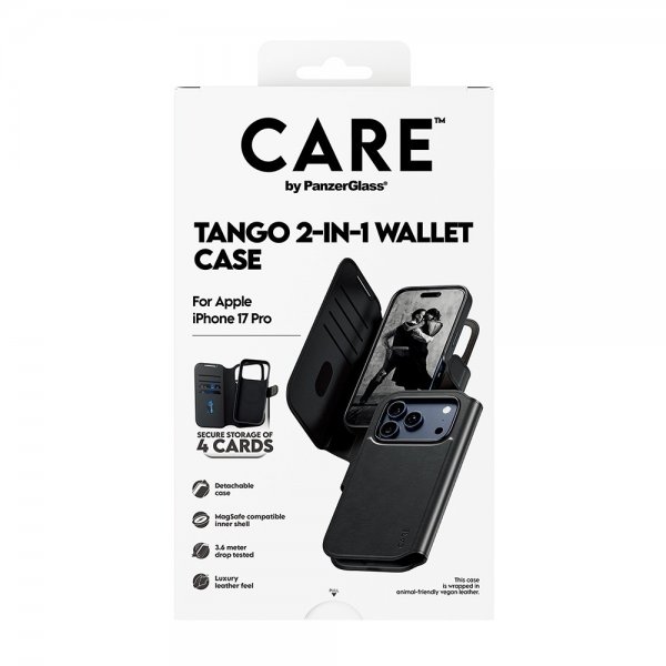 CARE by PanzerGlass iPhone 17 Pro Etui Tango Two-in-One Wallet MagSafe Sort