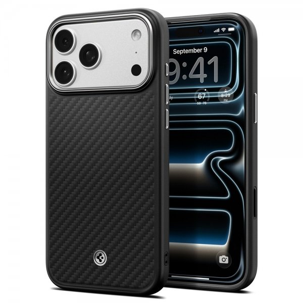 Spigen iPhone 17 Pro Max Cover Enzo Aramid T MagFit Sort Sølv