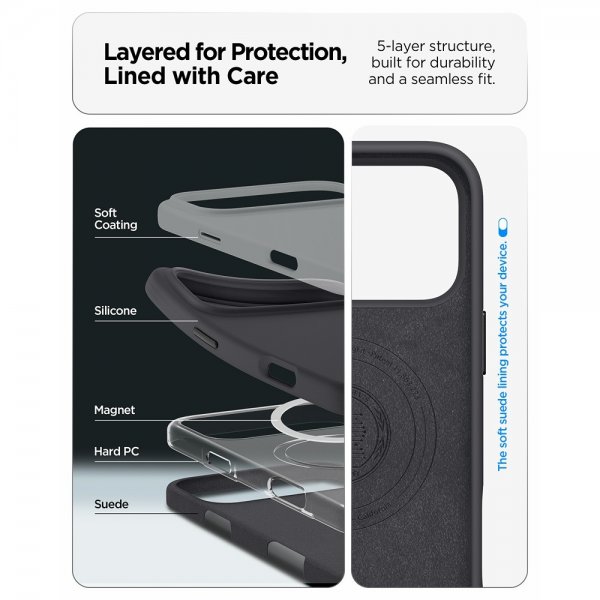Spigen iPhone 17 Pro Max Cover Silicone Fit MagFit Sort