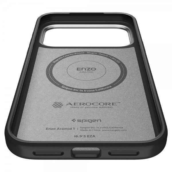 Spigen iPhone 17 Pro Cover Enzo Aramid T MagFit Sort Sølv