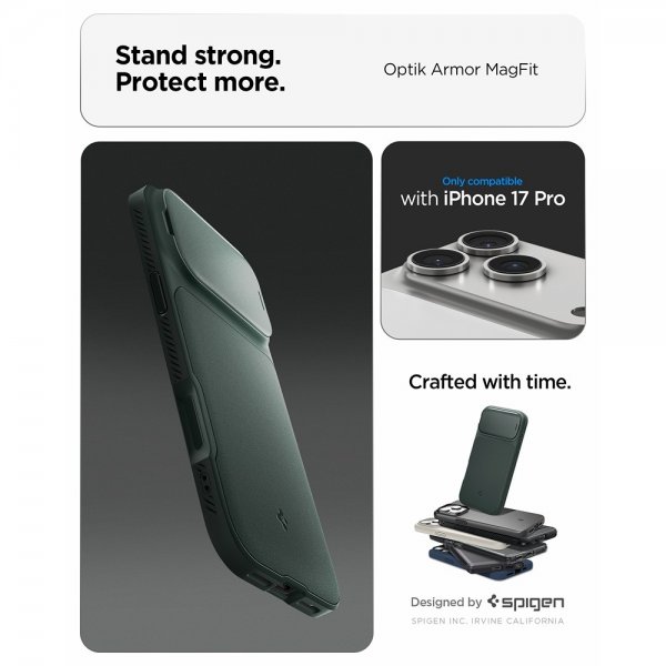 Spigen iPhone 17 Pro Cover Optik Armor MagFit Abyss Green