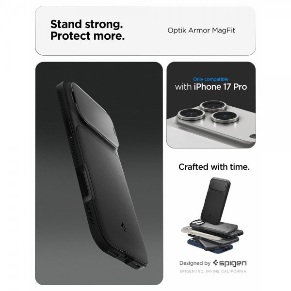 Spigen iPhone 17 Pro Cover Optik Armor MagFit Sort