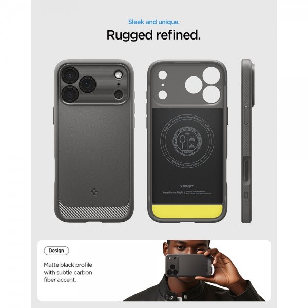 Spigen iPhone 17 Pro Cover Rugged Armor MagFit Grå