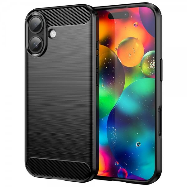 iPhone 17 Cover Børstet Kulfibertekstur Sort