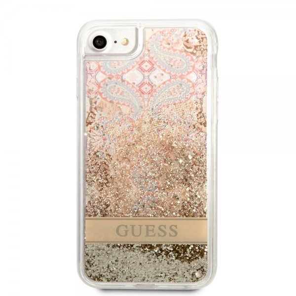 Guess iPhone 7/8/SE Cover Liquid Glitter Paisley Mønster Guld