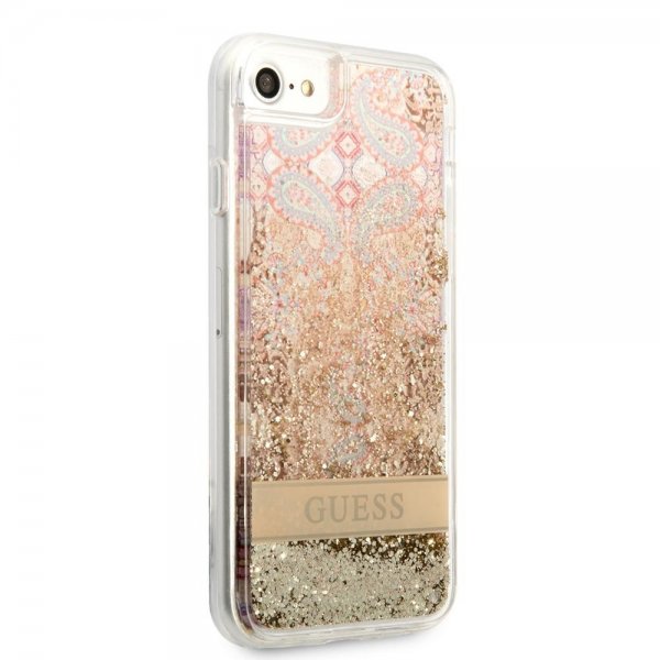 Guess iPhone 7/8/SE Cover Liquid Glitter Paisley Mønster Guld