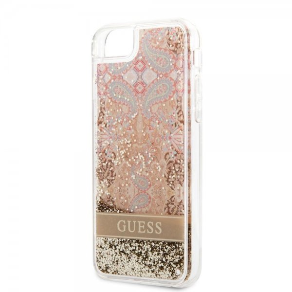 Guess iPhone 7/8/SE Cover Liquid Glitter Paisley Mønster Guld