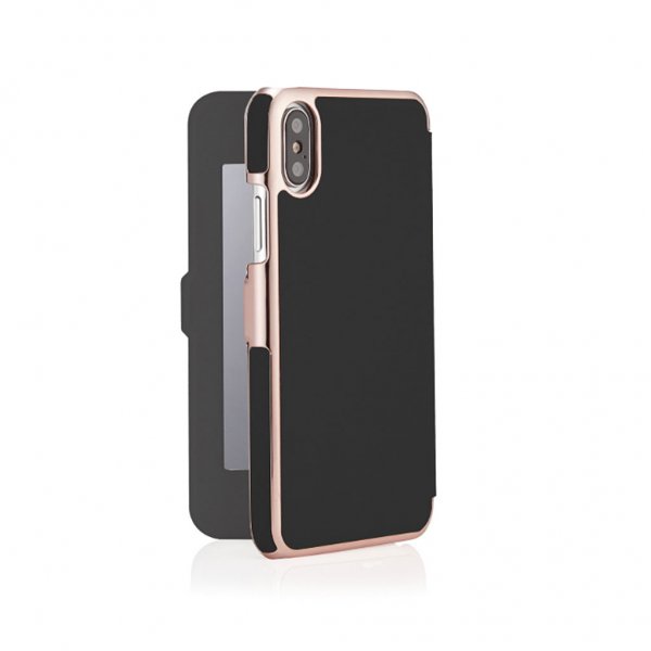 Pipetto iPhone XR Slim Wallet Mirror Cover Sort Rosaguld