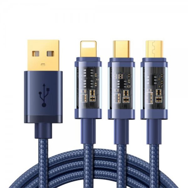 Joyroom Kabel 3-i-1 Hurtigopladningskabel 1.2m Blå