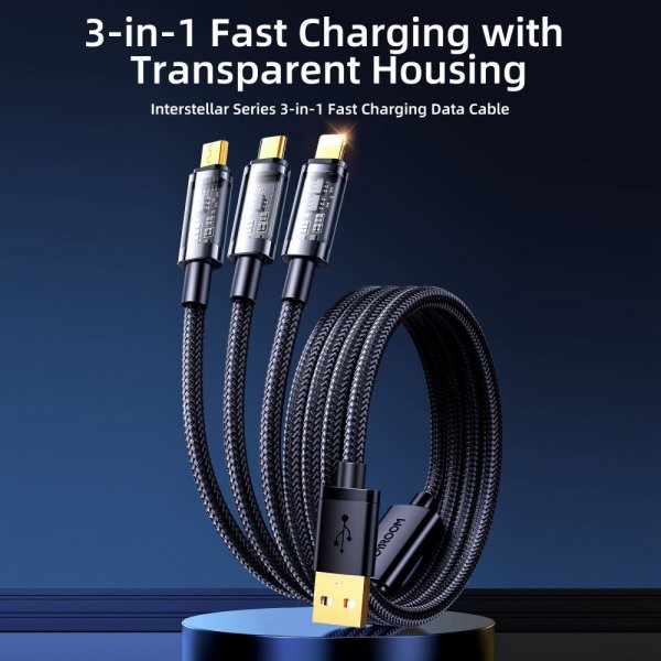 Joyroom Kabel 3-i-1 Hurtigopladningskabel 1.2m Blå