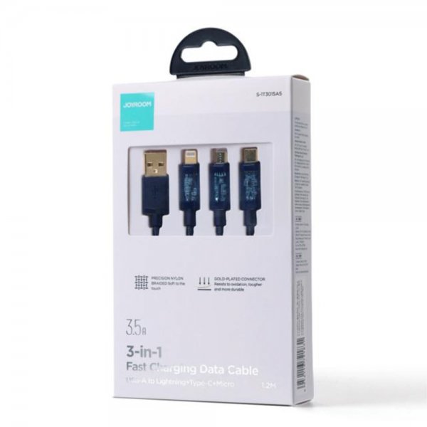 Joyroom Kabel 3-i-1 Hurtigopladningskabel 1.2m Blå