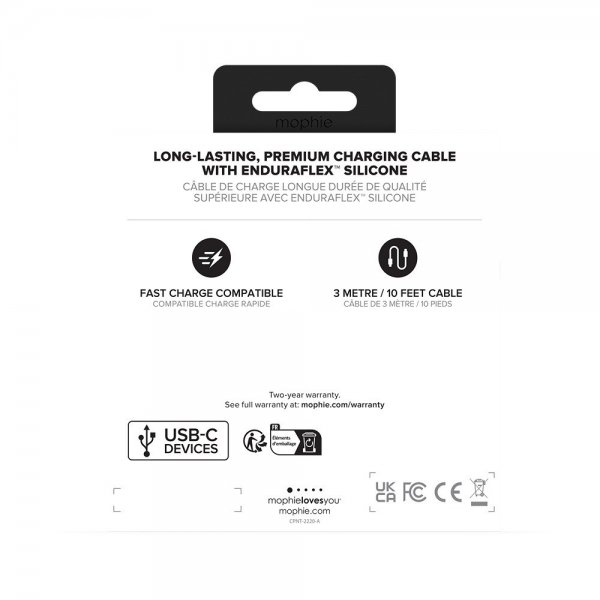 Mophie Kabel Chargestream USB-C til USB-C 3 m Hvid