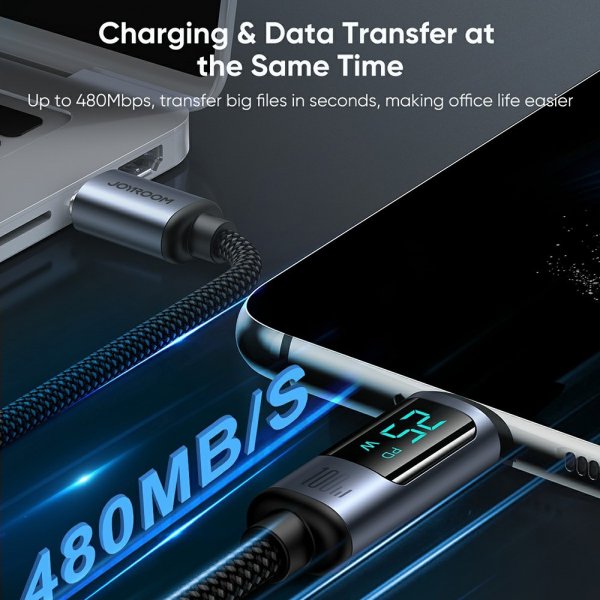 Joyroom Kabel Digital Display Fast Charging Cable USB-C til USB-C 100W 1.2m