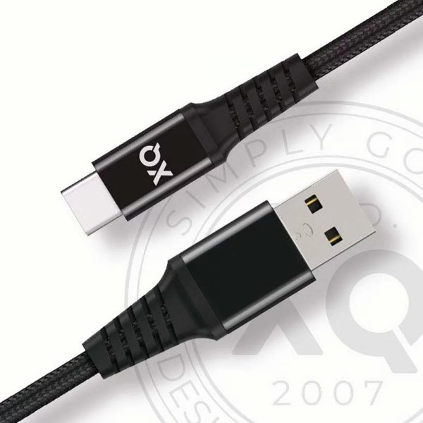 Xqisit Kabel Flettet USB-A til USB-C 2m Sort