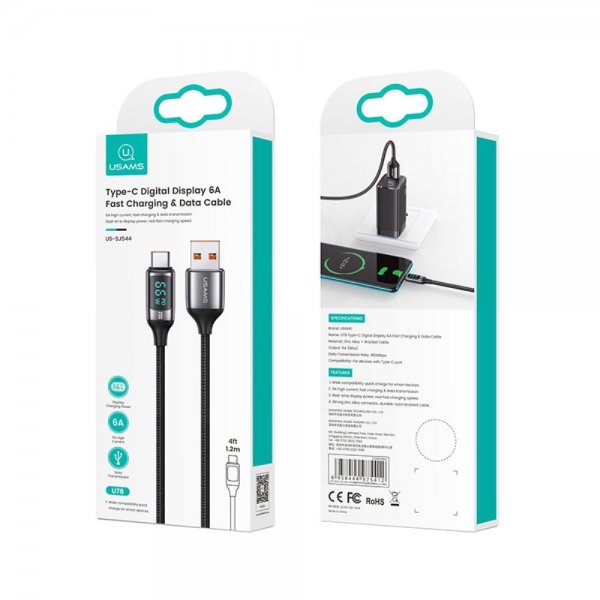 USAMS Kabel U78 Display USB-A/USB-C 1.2 m Hvid