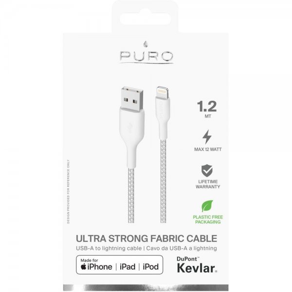 Puro Kabel Ultra Strong Fabric Cable USB-A/Lightning 1.2m Hvid