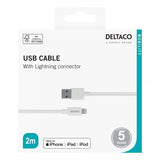 Deltaco Kabel USB-A-kabel med Lightning-stik 2m Hvid
