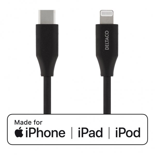 Deltaco Kabel USB-C til Lightning 2 meter Sort