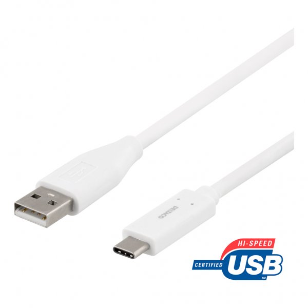 Deltaco Kabel USB-C til USB-A 1 meter Hvid