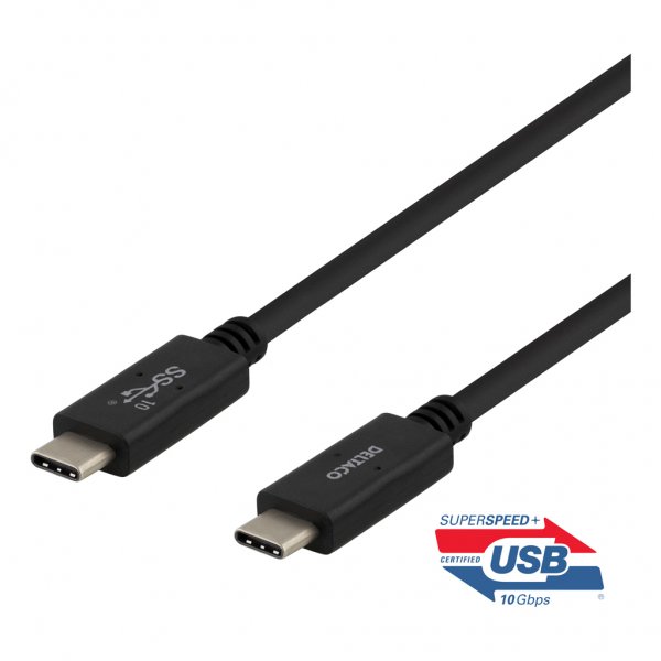 Deltaco Kabel USB-C til USB-C 1 meter 5A/100W Sort