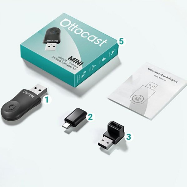 Ottocast Mini Trådløs Apple CarPlay/Android Auto Adapter