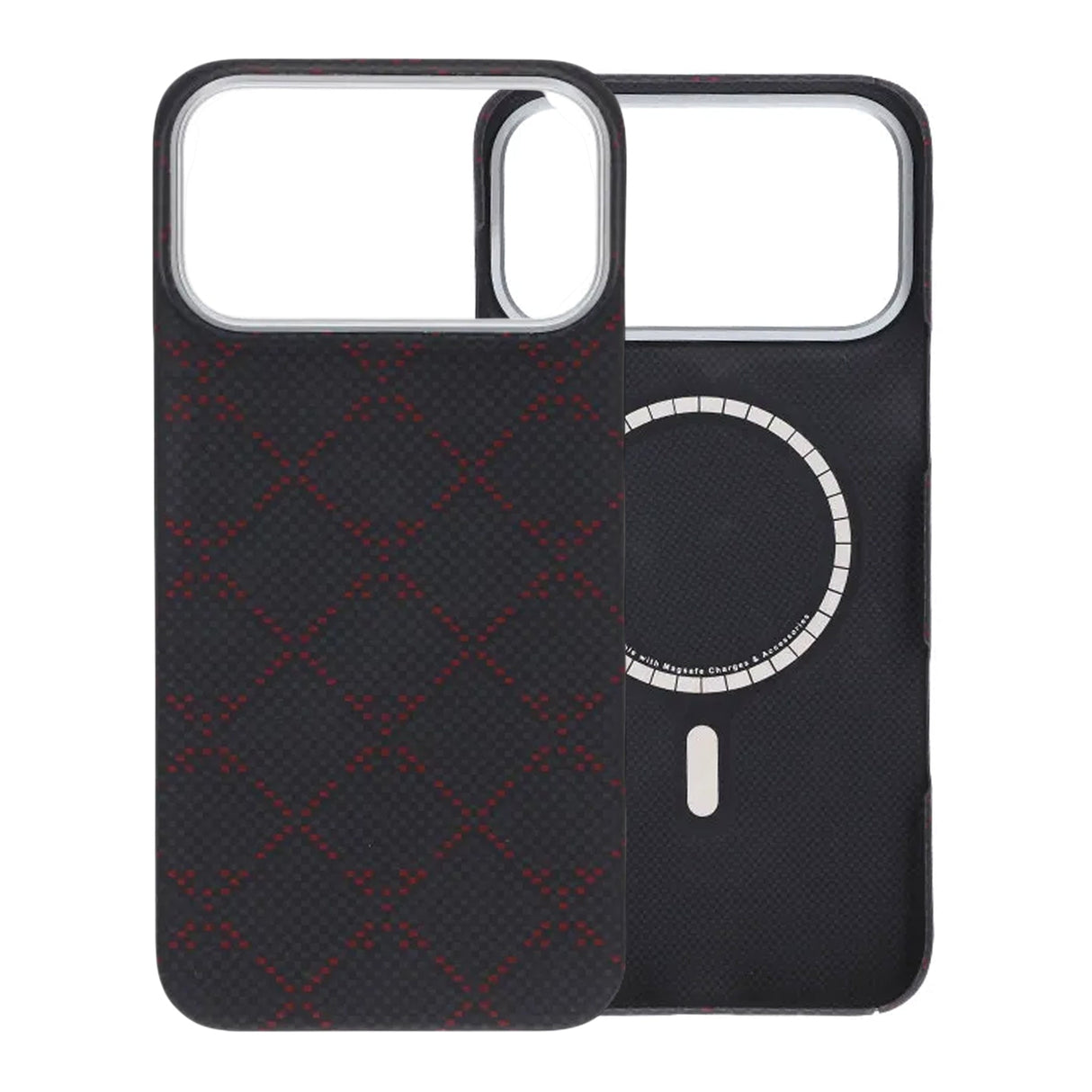 iPhone 17 Pro Max Cover Kevlar MagSafe Sort-rødt gitter