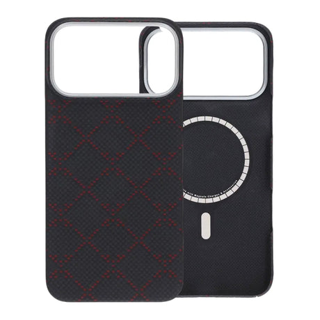iPhone 17 Pro Max Cover Kevlar MagSafe Sort-rødt gitter