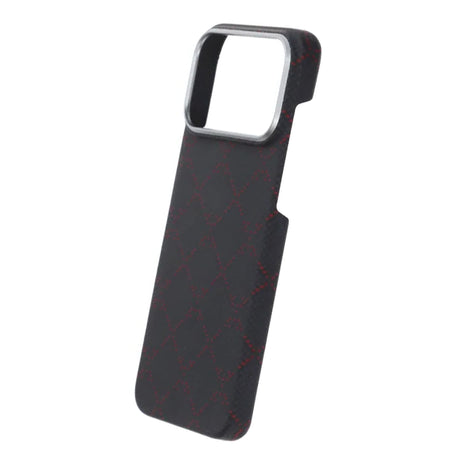 iPhone 17 Pro Max Cover Kevlar MagSafe Sort-rødt gitter