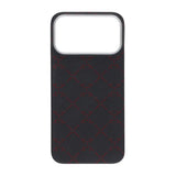 iPhone 17 Pro Max Cover Kevlar MagSafe Sort-rødt gitter