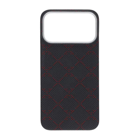 iPhone 17 Pro Max Cover Kevlar MagSafe Sort-rødt gitter