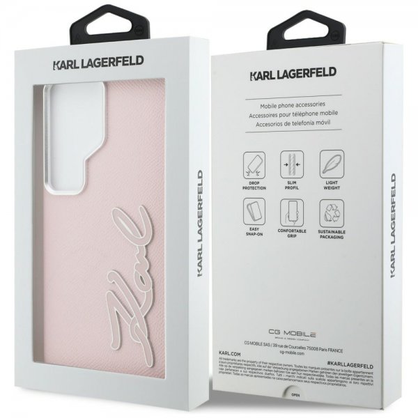 Karl Lagerfeld Samsung Galaxy S26 Ultra Cover Metal Logo Grained Rosa