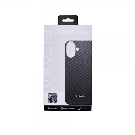 Pitaka iPhone 16 Cover Ultra-Slim Case MagSafe Sort/Grå Twill