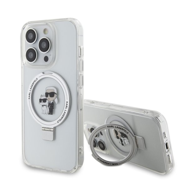 Karl Lagerfeld iPhone 15 Cover Ring Stand MagSafe Hvid