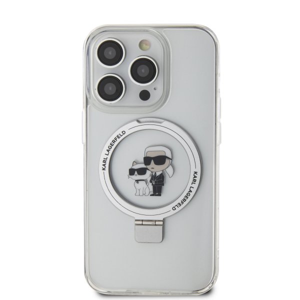 Karl Lagerfeld iPhone 15 Cover Ring Stand MagSafe Hvid