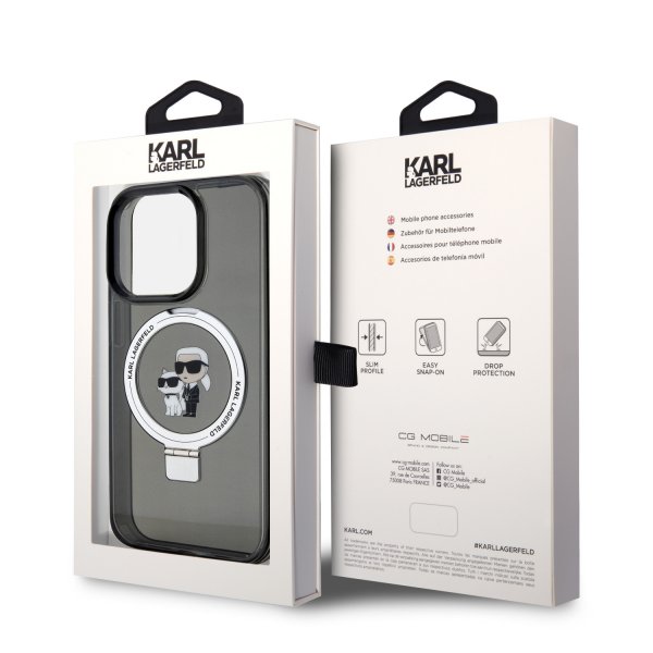Karl Lagerfeld iPhone 15 Cover Ring Stand MagSafe Sort