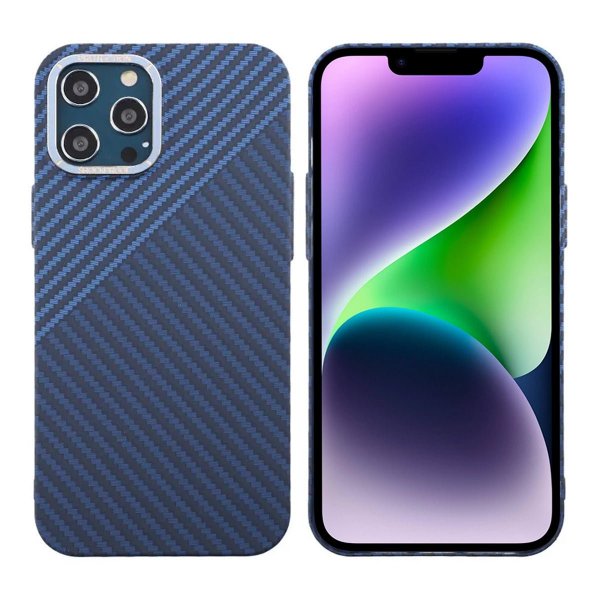 iPhone 12 Pro Max Cover Kulfibermønster Blå Grå