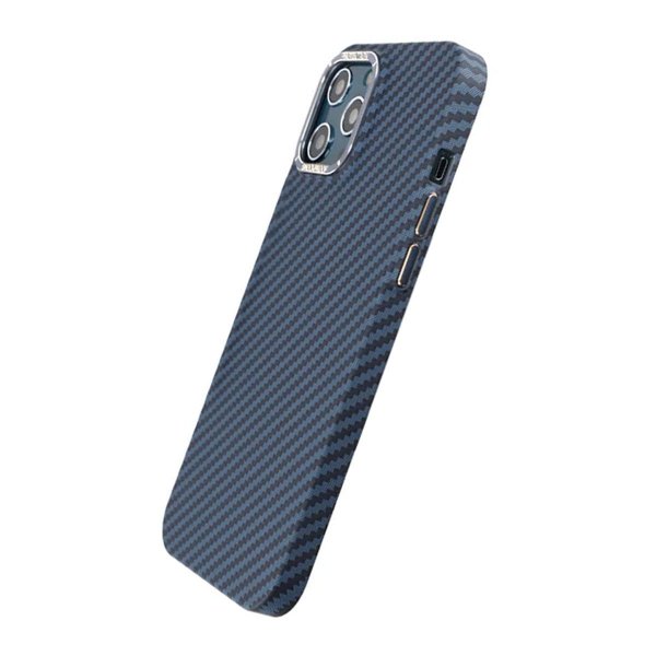 iPhone 12 Pro Max Cover Kulfibermønster Blå
