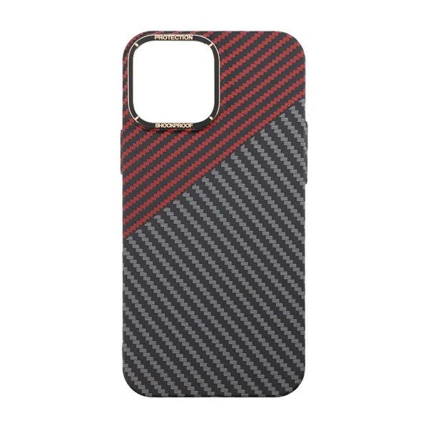 iPhone 13 Pro Max Cover Kulfibermønster Sort Rød