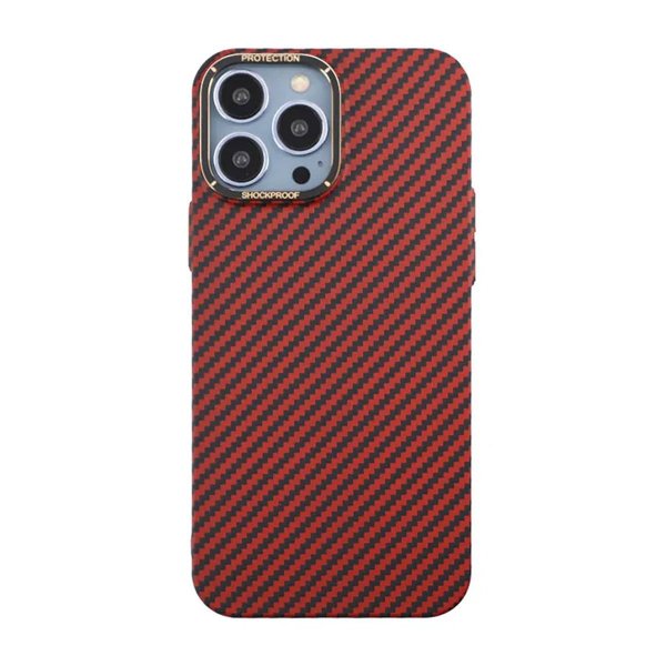 iPhone 13 Pro Max Cover Kulfibermønster Rød