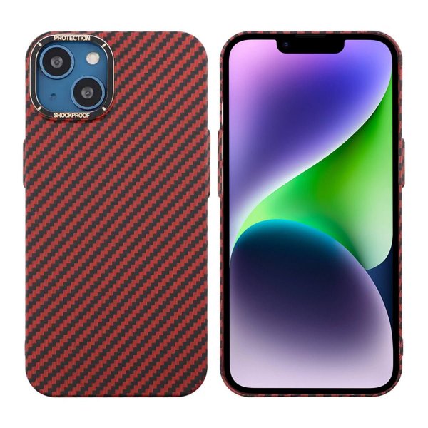 iPhone 13 Cover Kulfibermønster Rød