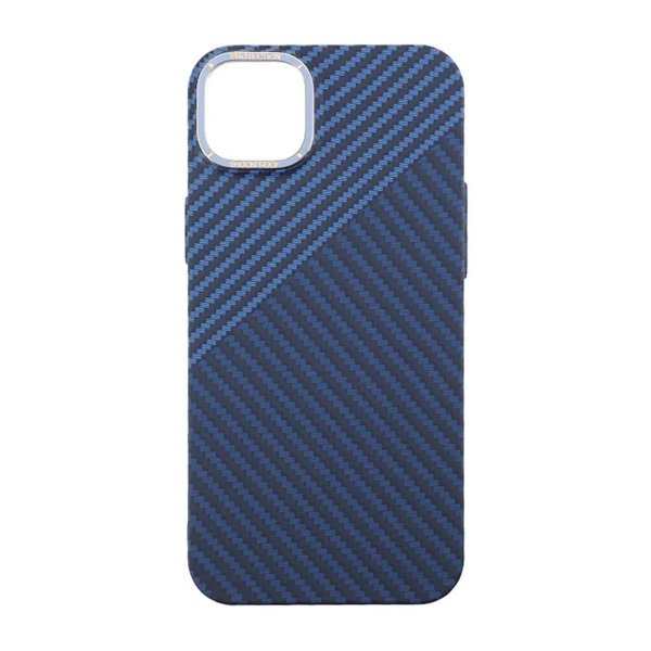 iPhone 14 Plus Cover Kulfibermønster Blå Grå