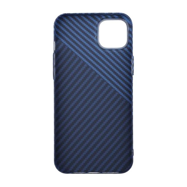 iPhone 14 Plus Cover Kulfibermønster Blå Grå