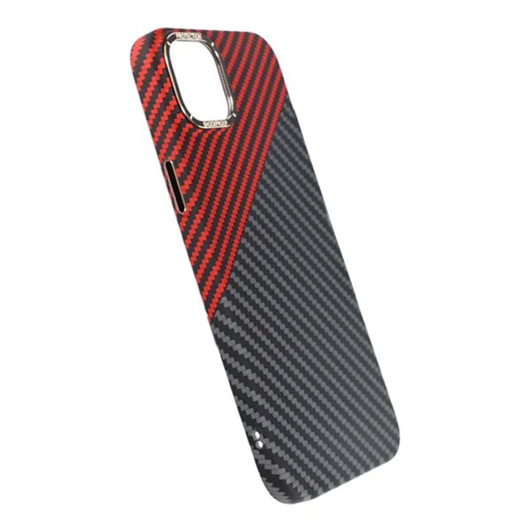 iPhone 14 Plus Cover Kulfibermønster Rød Sort