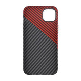 iPhone 14 Plus Cover Kulfibermønster Rød Sort