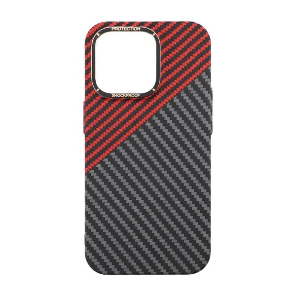 iPhone 14 Pro Cover Kulfibermønster Rød Sort