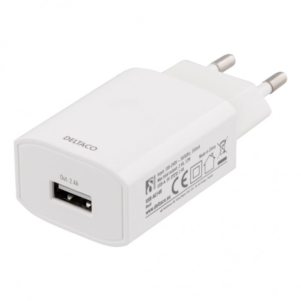 Deltaco Oplader 12W 1xUSB-A Hvid