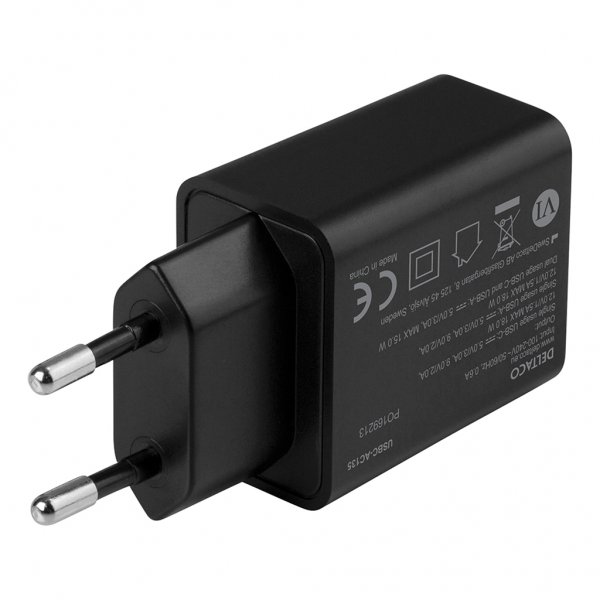 Deltaco Oplader 18W USB-C PD & USB-A Sort