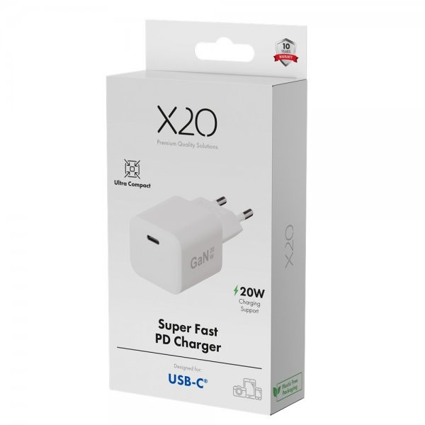 X2O Oplader 20W USB-C GaN Hvid