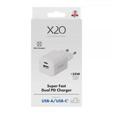 X2O Oplader 35W Dobbelt USB-C/USB-A GaN Hvid