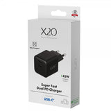 X2O Oplader 45W Dobbelt USB-C/USB-C GaN Sort